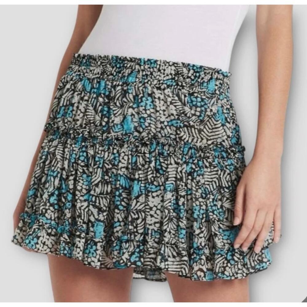 MISA Los Angeles Kahlo Ruffled Mini Skirt Women’s Size Medium Floral Stretch
